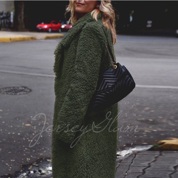 Jackets & Blazers - Olive Softest Teddy Plush Open Long Coat